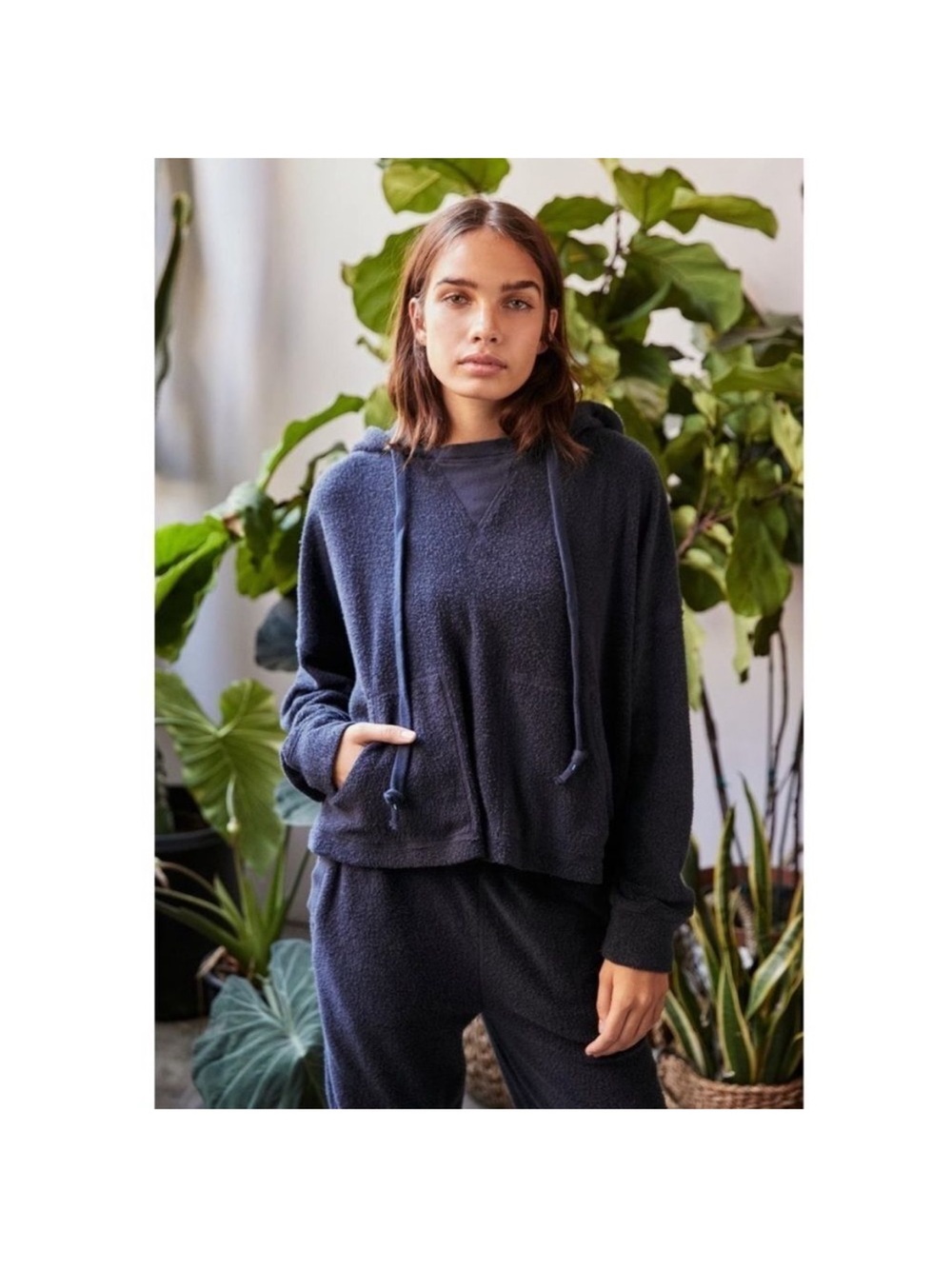 FP Movement by Free People Radiant  Navy Plush Terry Hooded Pullover